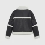 Women’s Black Shearling Jacket – Contrast Cream Trim Aviator Winter Jacket - Image 5