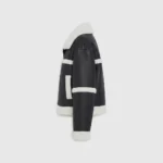 Women’s Black Shearling Jacket – Contrast Cream Trim Aviator Winter Jacket - Image 4