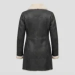 Women’s Black Shearling Leather Coat with Double Breasted Front back side
