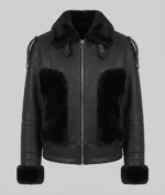 Women’s Black Shearling Leather Jacket front