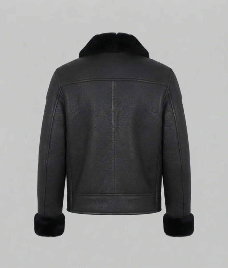 Women’s Black Shearling Leather Jacket back