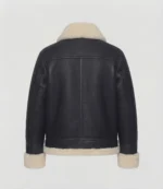 Women’s Black Shearling Leather Jacket with Cream Fur Trim back