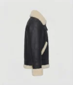Women’s Black Shearling Leather Jacket with Cream Fur Trim - Image 5