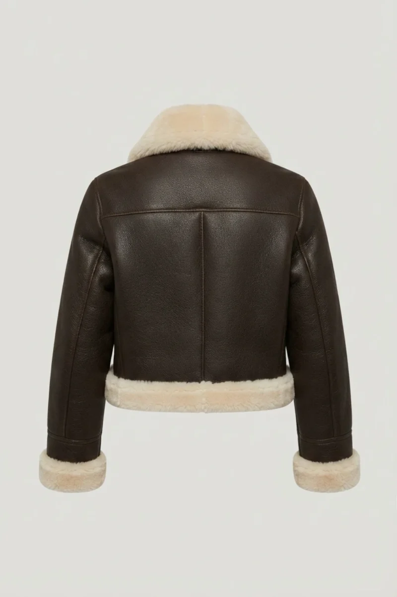 Women’s Brown Shearling Aviator Jacket back side