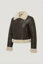 Women’s Brown Shearling Aviator Jacket front