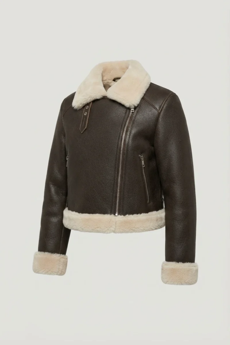 Women’s Brown Shearling Aviator Jacket front