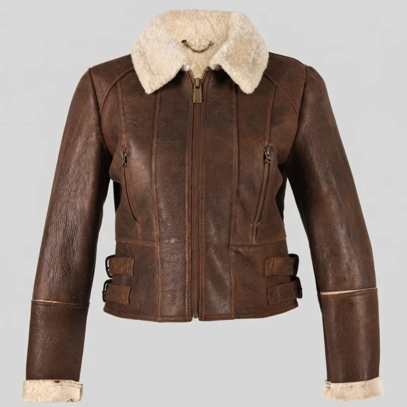Women’s Brown Shearling Biker Jacket