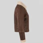Women’s Brown Shearling Biker Jacket – Leather Aviator Jacket with Cream Fur Trim - Image 5
