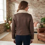 Women’s Brown Shearling Biker Jacket back