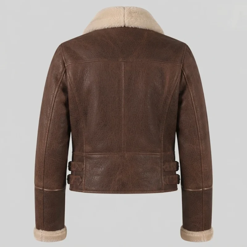 Women’s Brown Shearling Biker Jacket back