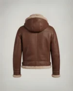 Women’s Brown Shearling Hooded Jacket backside