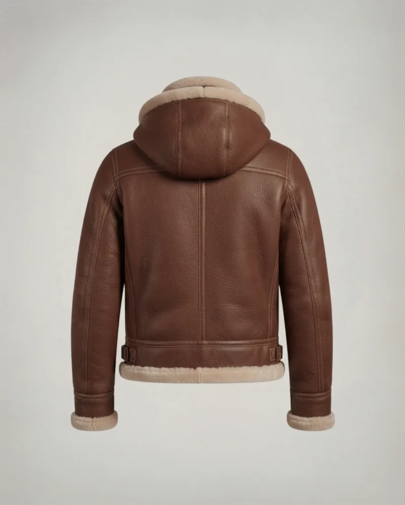 Women’s Brown Shearling Hooded Jacket backside