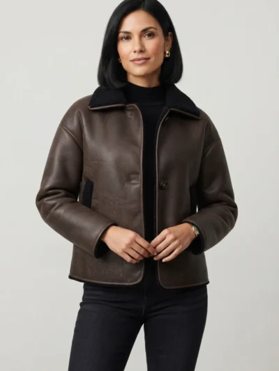 Womens Brown Shearling Leather Jacket