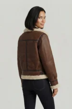 Womens Brown Shearling Leather Jacket back side