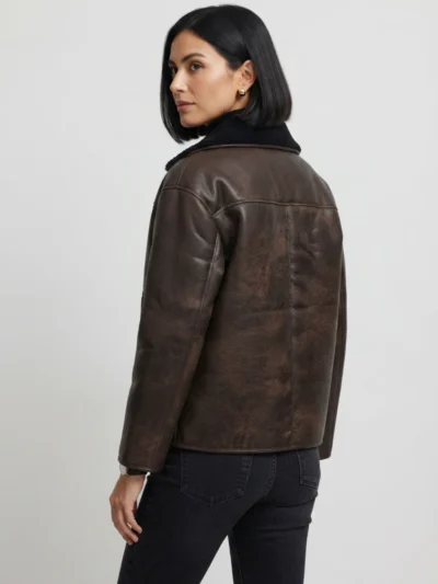Womens Brown Shearling Leather Jacket (2)