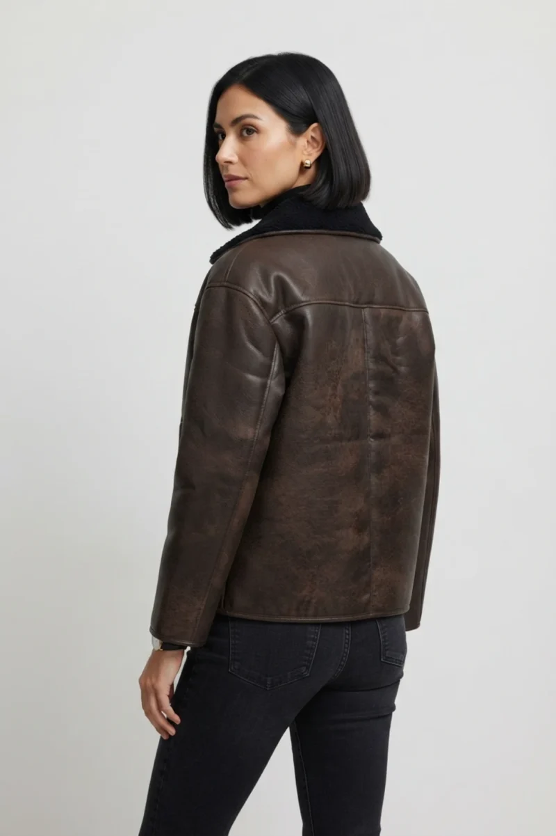 Womens Brown Shearling Leather Jacket (2)