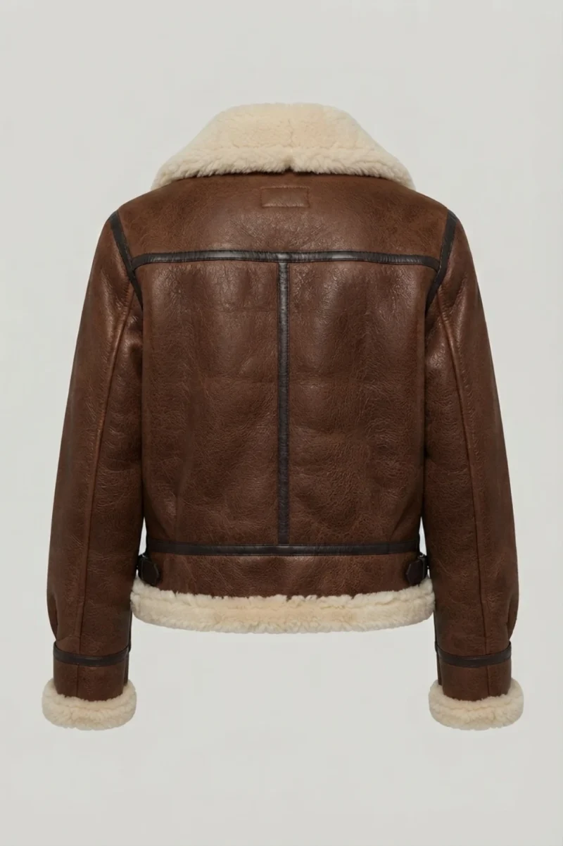 Womens Brown Shearling Leather Jacket back