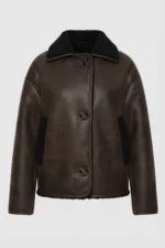 Womens Brown Shearling Leather Jacket front