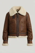 Womens Brown Shearling Leather Jacket front