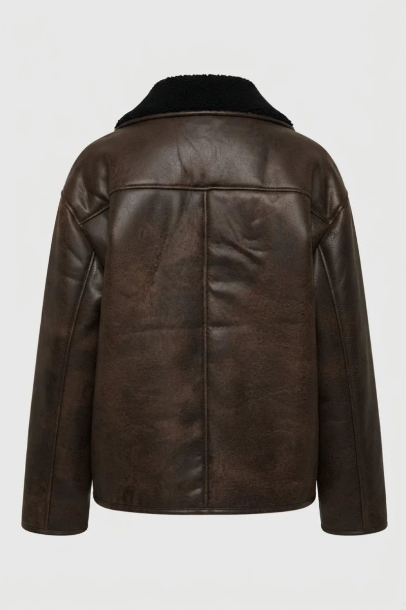 Womens Brown Shearling Leather Jacket back