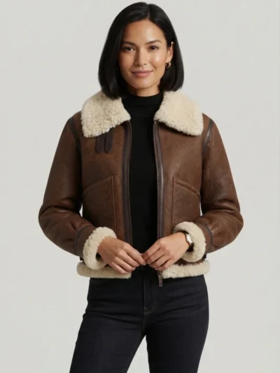 Womens Brown Shearling Leather Jacket