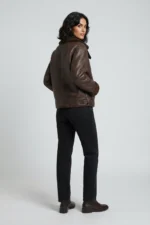 Womens Brown Shearling Leather Peacoat – Double-Breasted Fur Collar Winter Jacket - Image 5