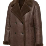 Womens Brown Shearling Leather Peacoat