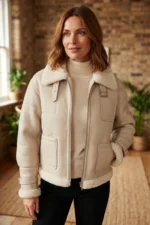 Women’s Cream Shearling Aviator Jacket