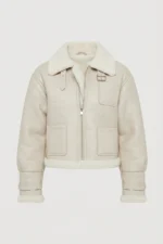 Women’s Cream Shearling Aviator Jacket front