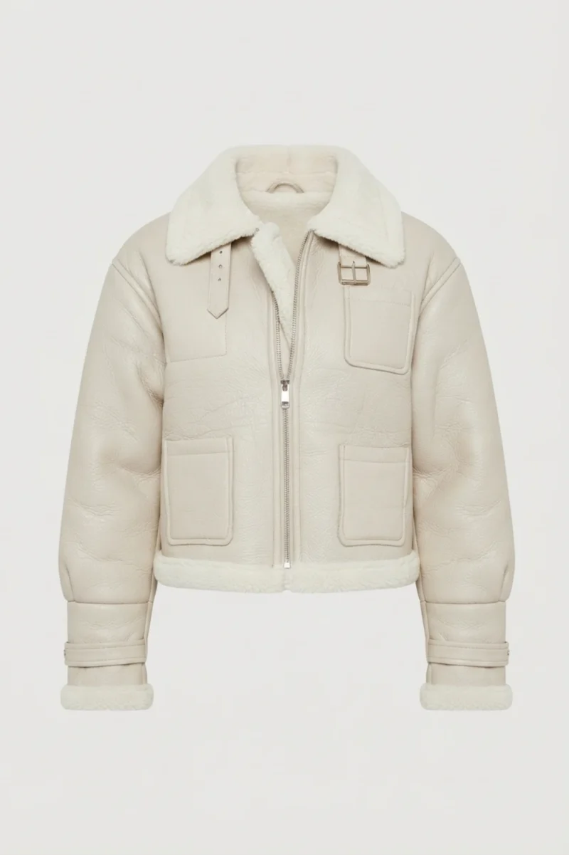Women’s Cream Shearling Aviator Jacket front