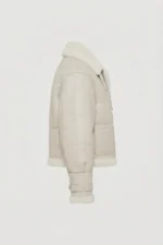 Women’s Cream Shearling Aviator Jacket side arm