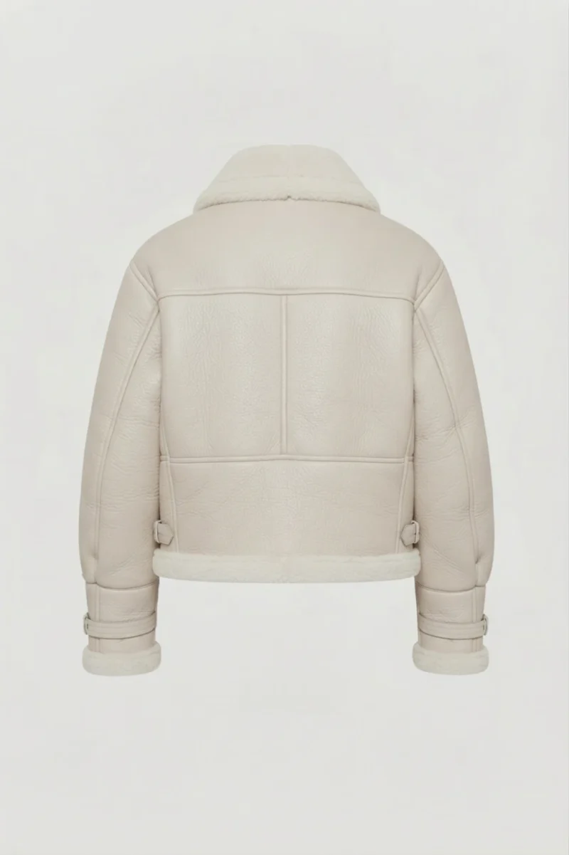Women’s Cream Shearling Aviator Jacket back