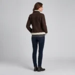 Women’s Dark Brown Shearling Suede Jacket with White Fur Trim back