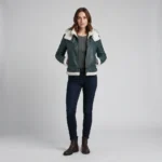 Women’s Green Shearling Leather Aviator Jacket with Hood