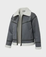 Women’s Grey Shearling Suede Aviator Jacket with White Fur Lining