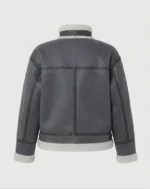 Women’s Grey Shearling Suede Aviator Jacket with White Fur Lining back