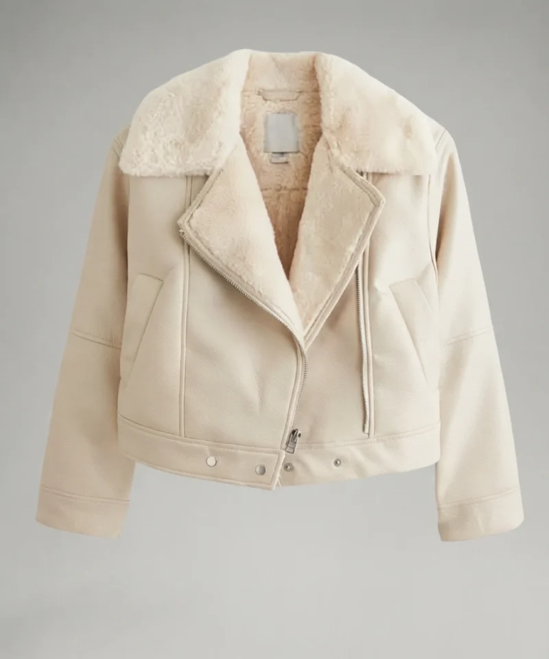Women’s Ivory Shearling Biker Jacket