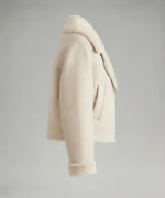 Women’s Ivory Shearling Biker Jacket – Cream Leather Jacket with Plush Fur Lapels - Image 4