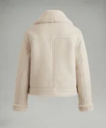 Women’s Ivory Shearling Biker Jacket back side