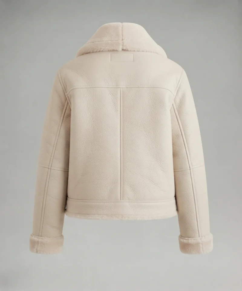 Women’s Ivory Shearling Biker Jacket back side