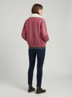 Women’s Pink Leather Bomber Jacket with Shearling Collar back